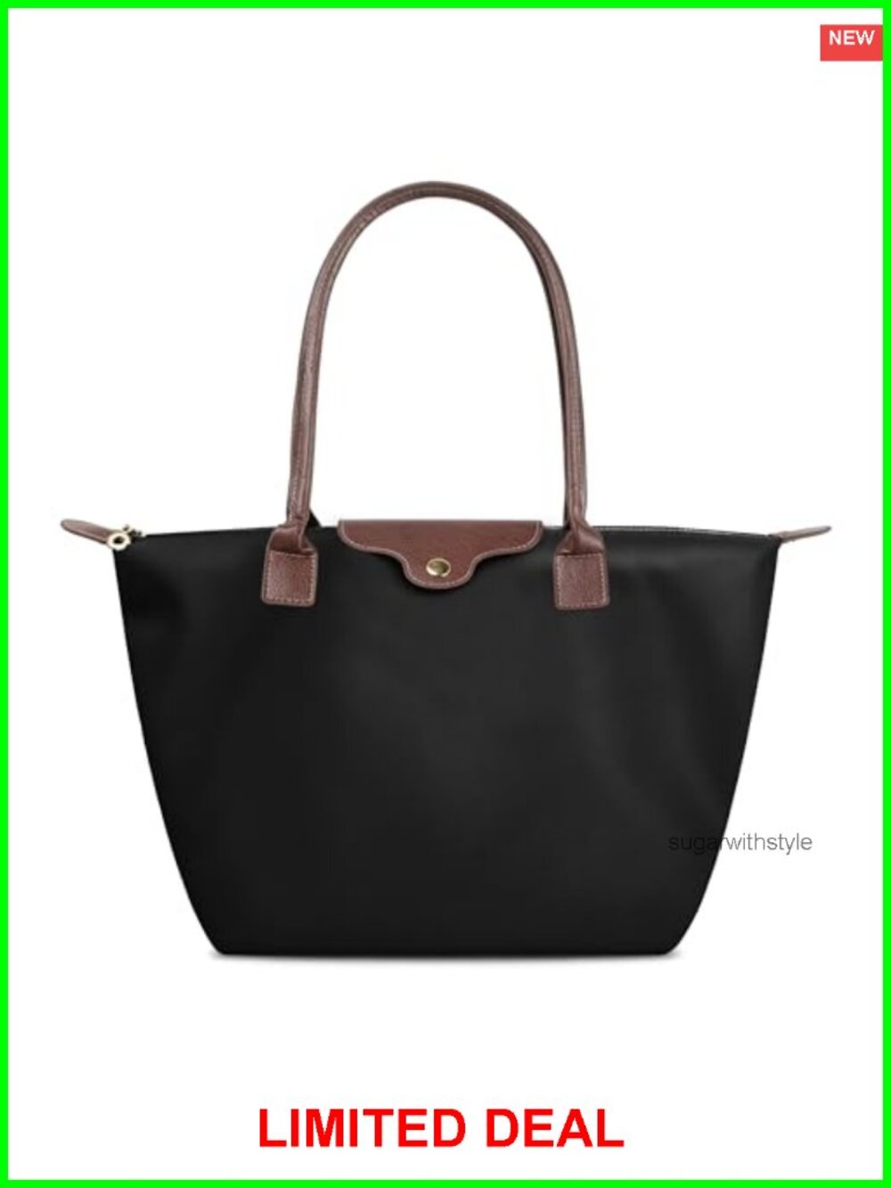Nylon Tote Bag Foldable Work Handbag with Zipper Large Capacity